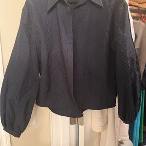 Woven Textured Long-Sleeve Blouse - Black